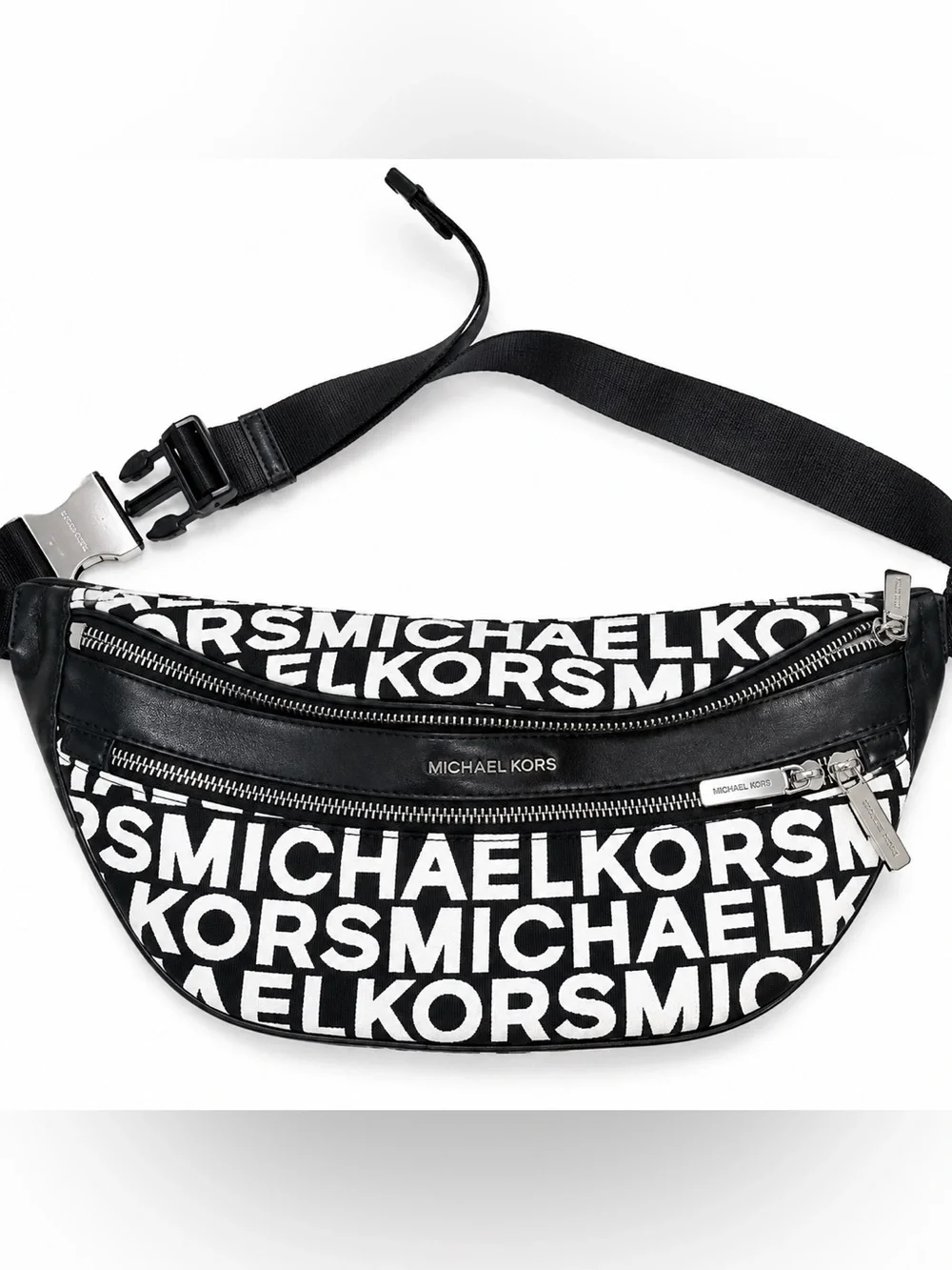 Michael Kors Graphic Logo Jacquard Belt Bag Fanny Pack Black White